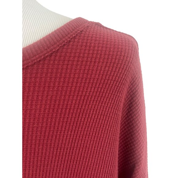 Free People Burgundy Graphic Bull Print Waffle Knit Thermal Top M | Western Boho - Picture 6 of 11